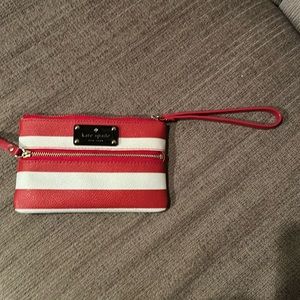 Kate Spade red and white striped wristlet
